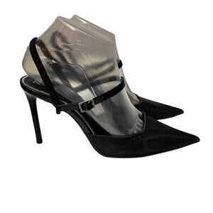 Zara Mesh Pointed Toe Heels 38EU/7.5US Black Stiletto Mary Jane Minimalist